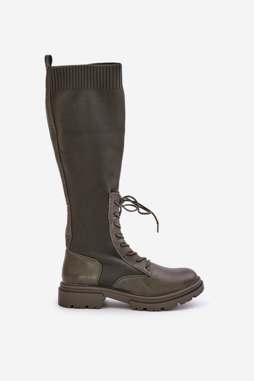 Įsispiriamo modelio ilgaauliai batai Ze Skarpetkową Cholewką chaki spalvos Iranel