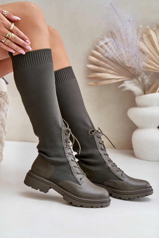 Įsispiriamo modelio ilgaauliai batai Ze Skarpetkową Cholewką chaki spalvos Iranel