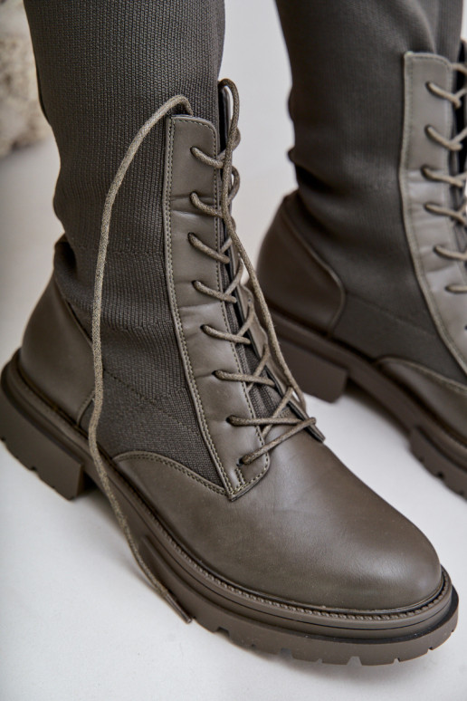 Įsispiriamo modelio ilgaauliai batai Ze Skarpetkową Cholewką chaki spalvos Iranel