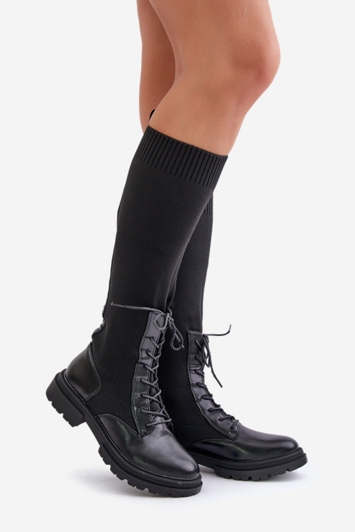 Įsispiriamo modelio ilgaauliai batai Ze Skarpetkową Cholewką Juodos spalvos Iranel