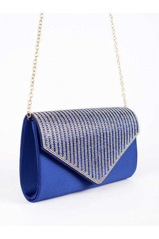 Mėlyna rankinė voko tipo ozdobiona kryształkami