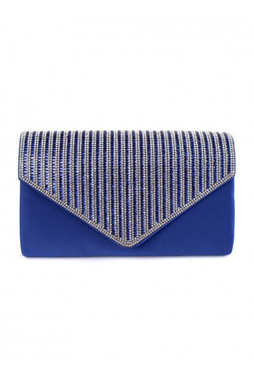 Mėlyna rankinė voko tipo ozdobiona kryształkami