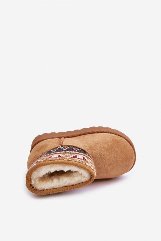 Įsispiriamo modelio sniego batai Vaikiški su raštais Wstawką pašiltinti su kailiuku viduje rudos spalvos Mirirae