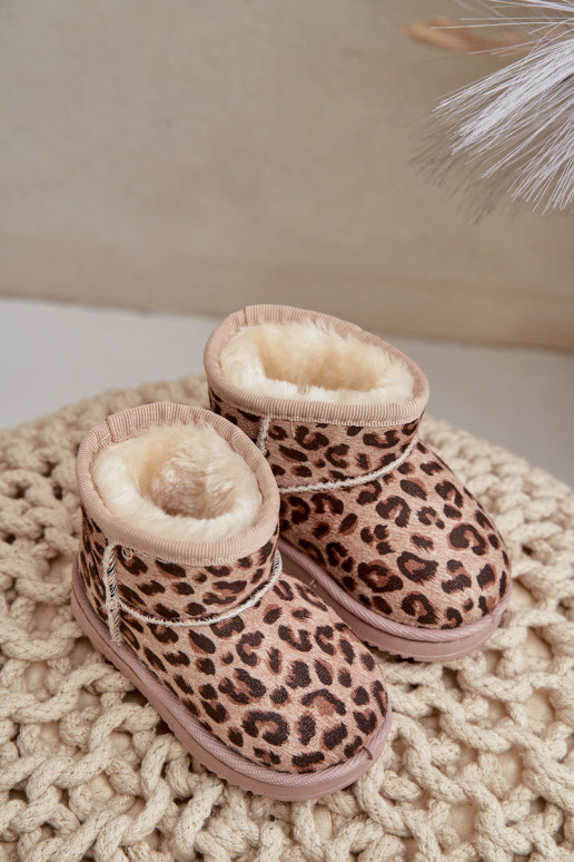 Vaikiški sniego batai Aulinukai pašiltinti su leopardo kailio raštais rudos spalvos Nallita Vaikiški sniego batai Aulinukai pašiltinti su leopardo kailio raštais rudos spalvos Nallita