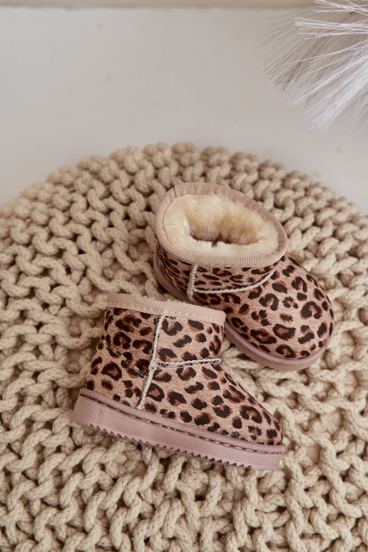 Vaikiški sniego batai Aulinukai pašiltinti su leopardo kailio raštais rudos spalvos Nallita Vaikiški sniego batai Aulinukai pašiltinti su leopardo kailio raštais rudos spalvos Nallita