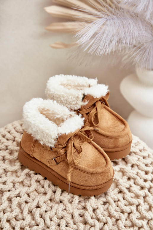 sniego batai Aulinukai Vaikiški pašiltinti su kailiuku viduje rudos spalvos Adelane