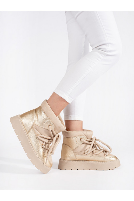 dramblio kaulo spalvos su raištukais Moteriški sniego batai su masyviu kulnu dramblio kaulo spalvos su raištukais Moteriški sniego batai su masyviu kulnu