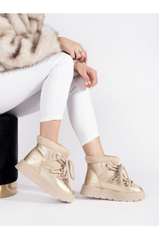 dramblio kaulo spalvos su raištukais Moteriški sniego batai su masyviu kulnu dramblio kaulo spalvos su raištukais Moteriški sniego batai su masyviu kulnu