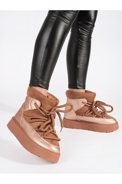 rudos spalvos su raištukais Moteriški sniego batai su masyviu kulnu rudos spalvos su raištukais Moteriški sniego batai su masyviu kulnu