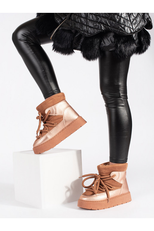 rudos spalvos su raištukais Moteriški sniego batai su masyviu kulnu rudos spalvos su raištukais Moteriški sniego batai su masyviu kulnu