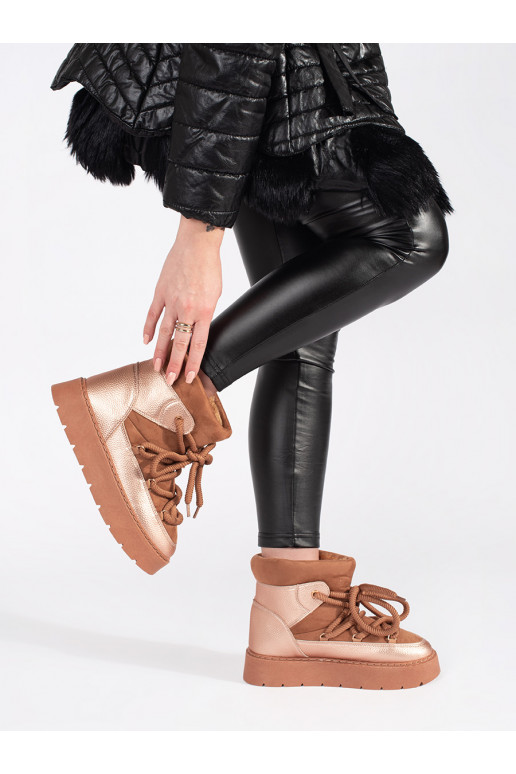 rudos spalvos su raištukais Moteriški sniego batai su masyviu kulnu rudos spalvos su raištukais Moteriški sniego batai su masyviu kulnu