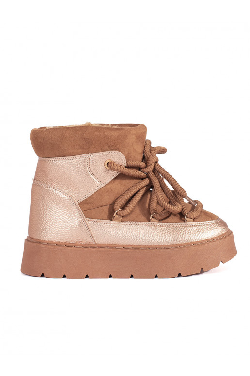 rudos spalvos su raištukais Moteriški sniego batai su masyviu kulnu rudos spalvos su raištukais Moteriški sniego batai su masyviu kulnu