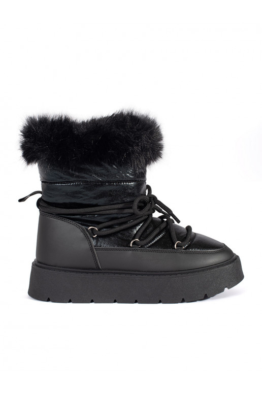 Juodos spalvos Moteriški sniego batai su kailiuku su masyviu kulnu