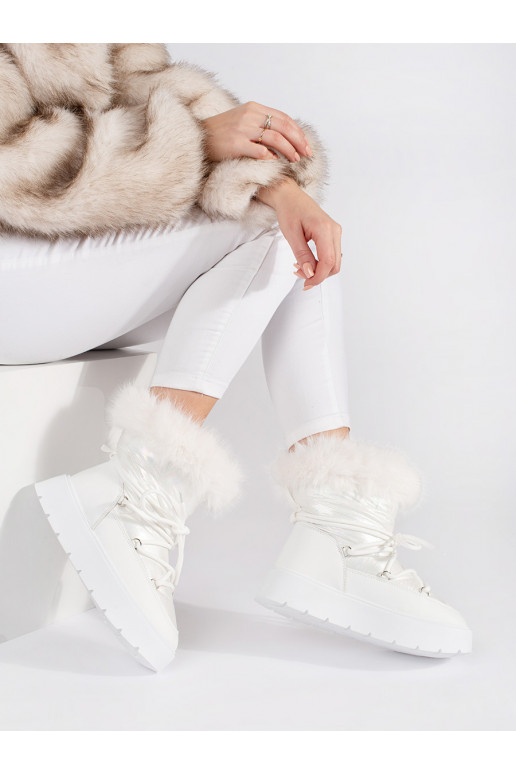 baltos spalvos Moteriški sniego batai su kailiuku su masyviu kulnu