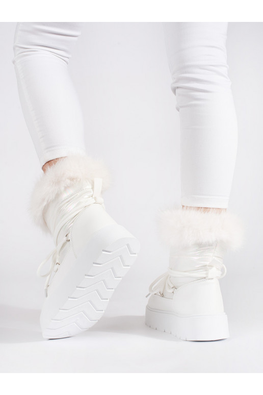 baltos spalvos Moteriški sniego batai su kailiuku su masyviu kulnu