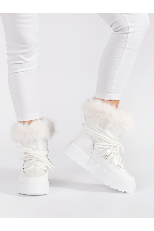 baltos spalvos Moteriški sniego batai su kailiuku su masyviu kulnu