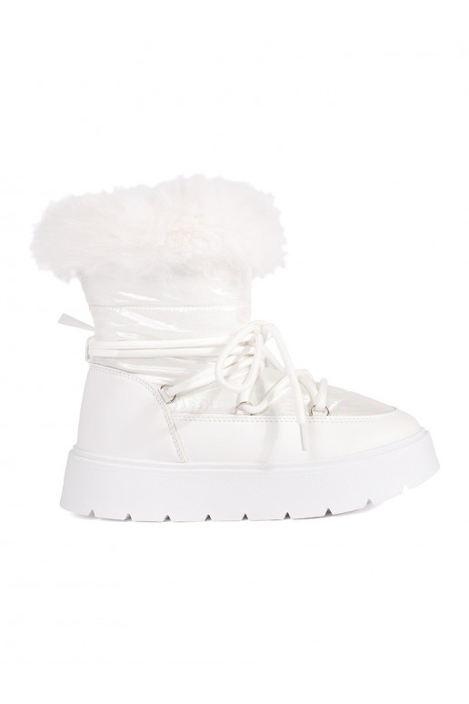 baltos spalvos Moteriški sniego batai su kailiuku su masyviu kulnu