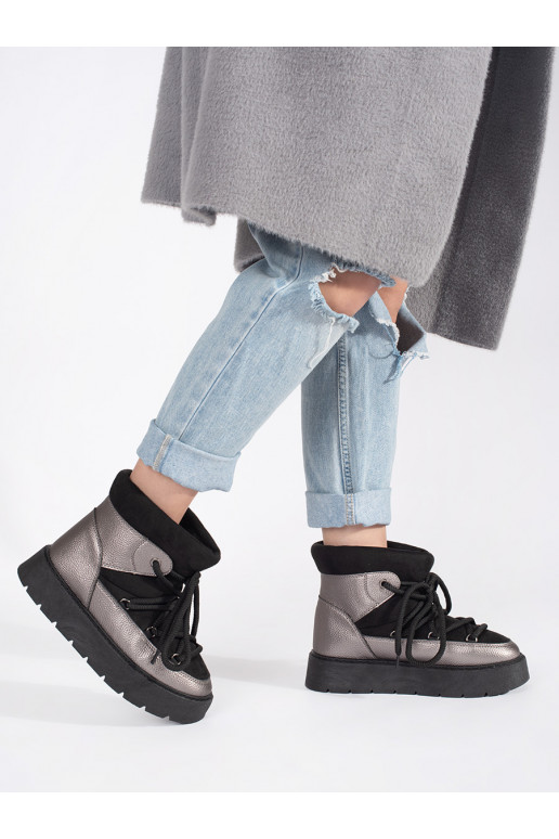 Juodos ir- su raištukais Moteriški sniego batai su masyviu kulnu Juodos ir- su raištukais Moteriški sniego batai su masyviu kulnu