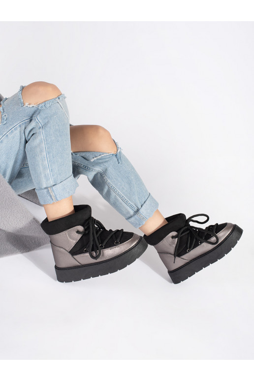 Juodos ir- su raištukais Moteriški sniego batai su masyviu kulnu Juodos ir- su raištukais Moteriški sniego batai su masyviu kulnu