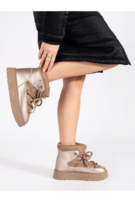 smėlio spalvos su raištukais Moteriški sniego batai su masyviu kulnu smėlio spalvos su raištukais Moteriški sniego batai su masyviu kulnu