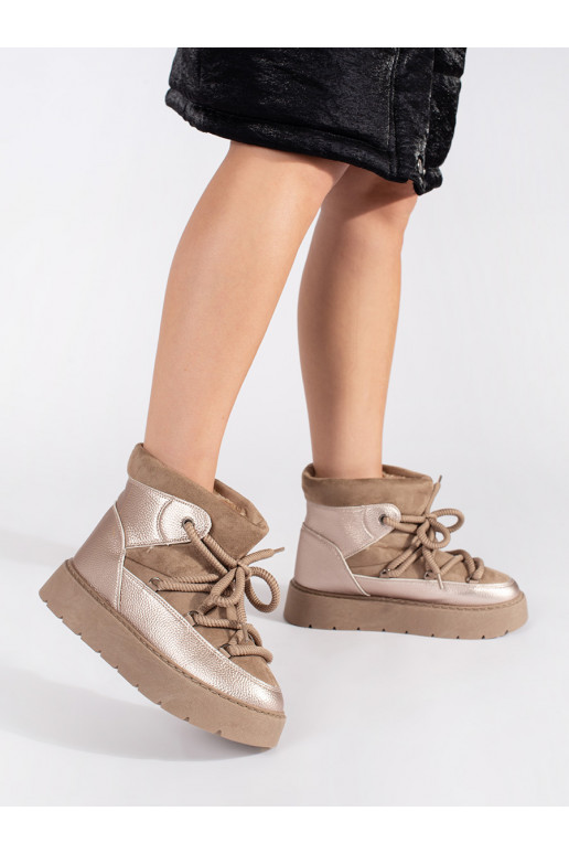 smėlio spalvos su raištukais Moteriški sniego batai su masyviu kulnu smėlio spalvos su raištukais Moteriški sniego batai su masyviu kulnu