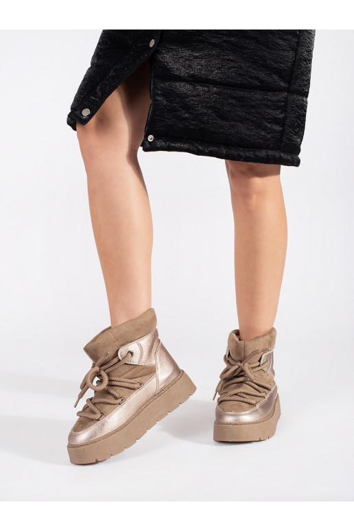 smėlio spalvos su raištukais Moteriški sniego batai su masyviu kulnu smėlio spalvos su raištukais Moteriški sniego batai su masyviu kulnu