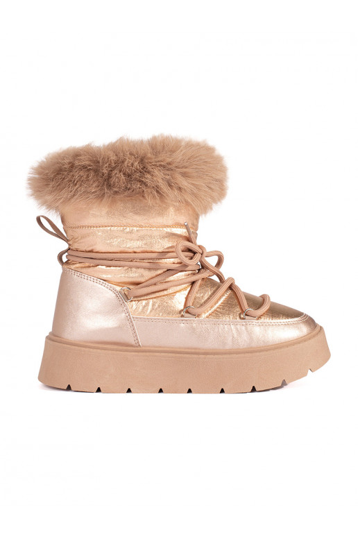 aukso spalvos Moteriški sniego batai su kailiuku su masyviu kulnu
