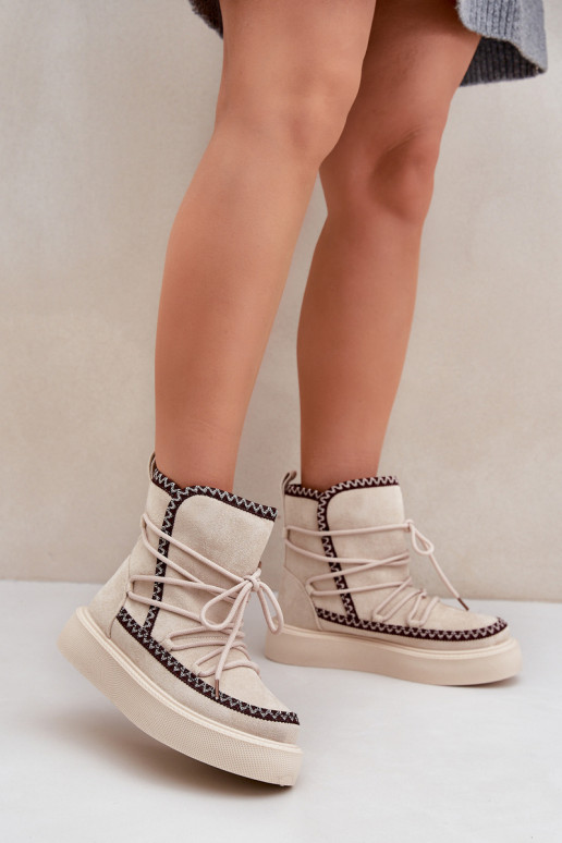 sniego batai  Z Haftem su platforma dramblio kaulo spalvos Naleris