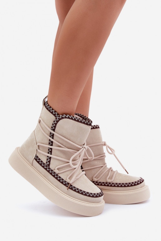 sniego batai  Z Haftem su platforma dramblio kaulo spalvos Naleris