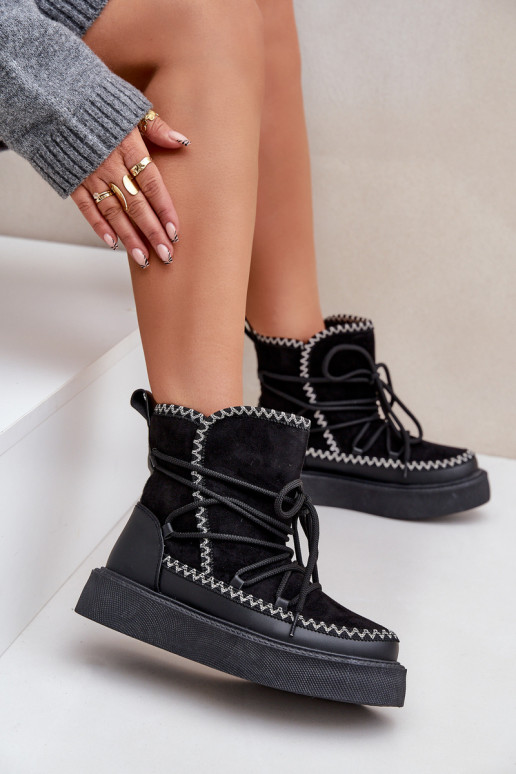 sniego batai  Z Haftem su platforma Juodos spalvos Naleris