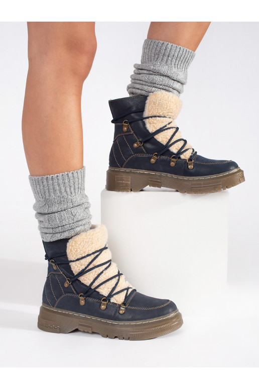 tamsiai mėlynos spalvos su pašiltinimu aulinukai su raištukais su kailiuku typu baranek tamsiai mėlynos spalvos su pašiltinimu aulinukai su raištukais su kailiuku typu baranek