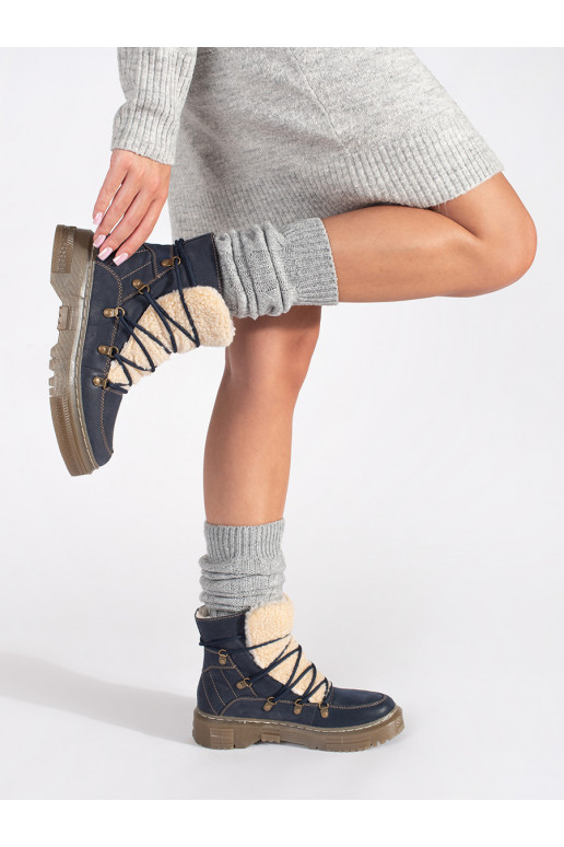 tamsiai mėlynos spalvos su pašiltinimu aulinukai su raištukais su kailiuku typu baranek tamsiai mėlynos spalvos su pašiltinimu aulinukai su raištukais su kailiuku typu baranek