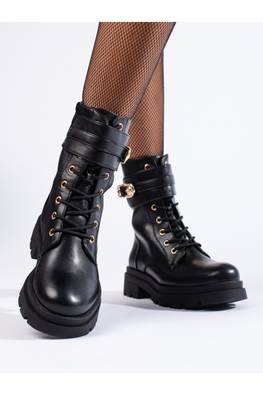 auliniai batai moteriški batai juodos spalvos iš eko odos