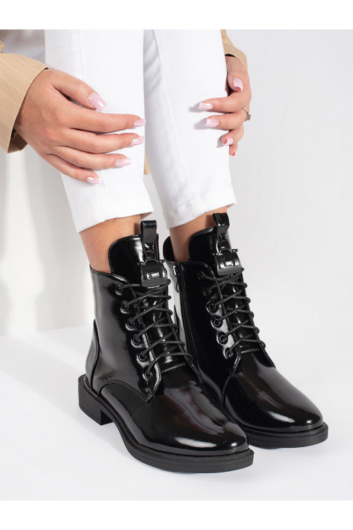 su raišteliais moteriški batai juodos spalvos iš lakuotos eko odos