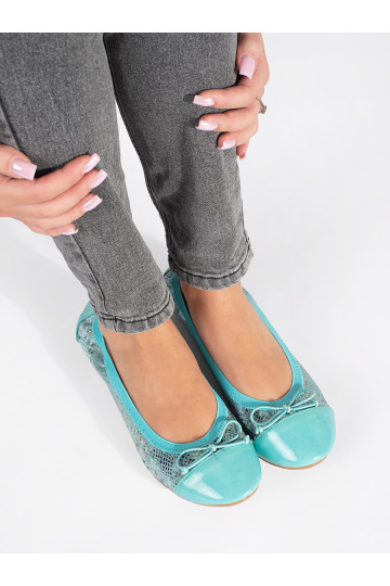 mėlynos spalvos balerinos wężowy wzór su bantuku