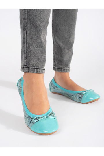 mėlynos spalvos balerinos wężowy wzór su bantuku 2