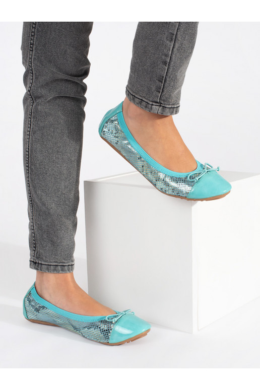 mėlynos spalvos balerinos wężowy wzór su bantuku