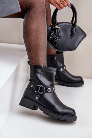 Aulinukai su plačiais kulniukais pašiltinti su dirželiais Juodos spalvos Felilania