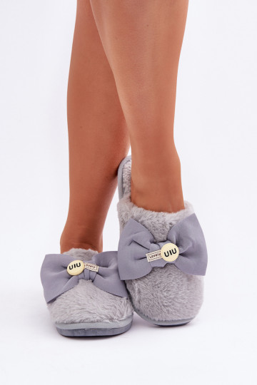 Šlepetės  su kailiuku I su kaspinėliais pilkos spalvos Olfedi