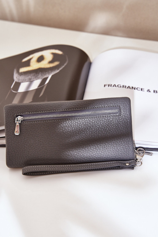 Didelė moteriška piniginė su įspaudu iš eko odos pilkos spalvos Martiel