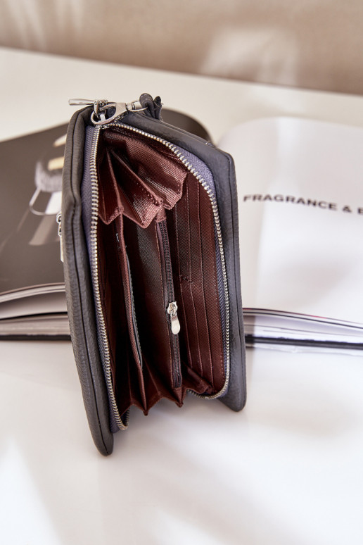 Didelė moteriška piniginė su įspaudu iš eko odos pilkos spalvos Martiel