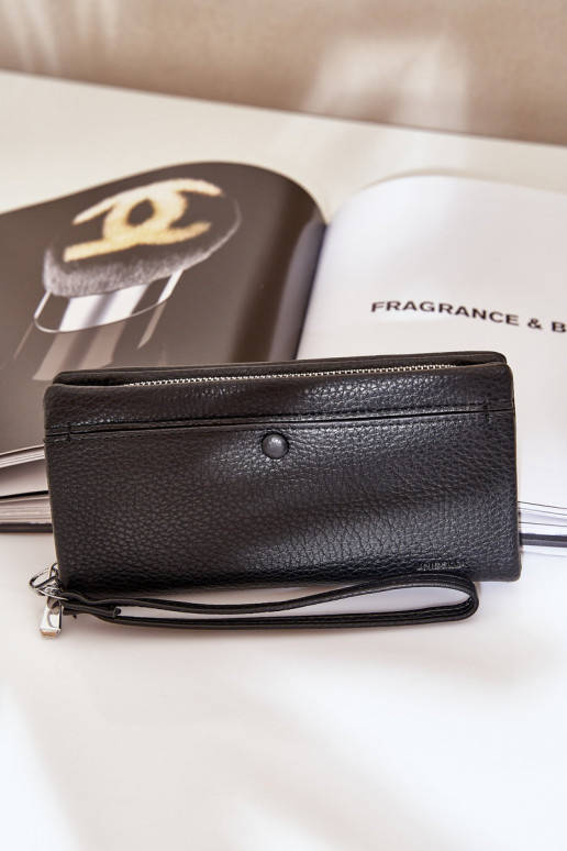 Didelė moteriška piniginė su įspaudu iš eko odos Juodos spalvos Martiel