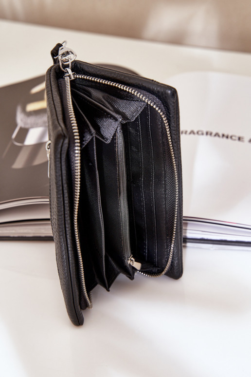 Didelė moteriška piniginė su įspaudu iš eko odos Juodos spalvos Martiel