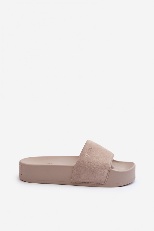  Šlepetės su platforma iš zomšos Big Star NN274A671 smėlio spalvos