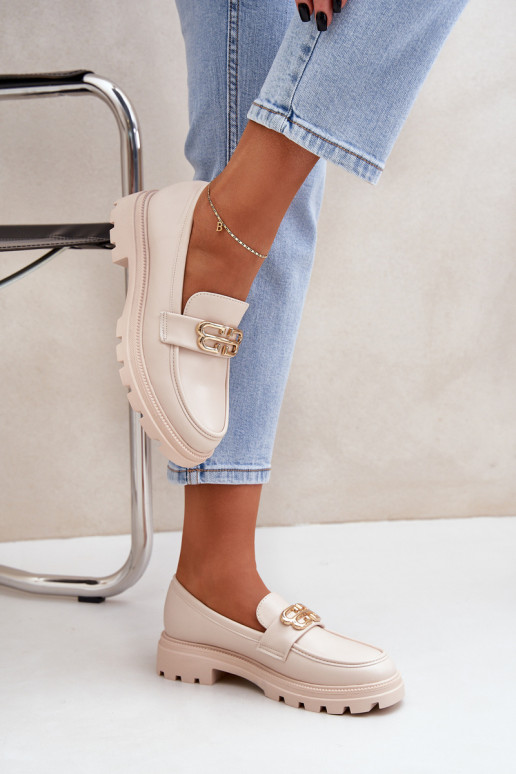 moteriški mokasinai Ze aukso spalvosm Detalem smėlio spalvos Trionna