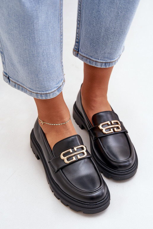 moteriški mokasinai Ze aukso spalvosm Detalem Juodos spalvos Trionna