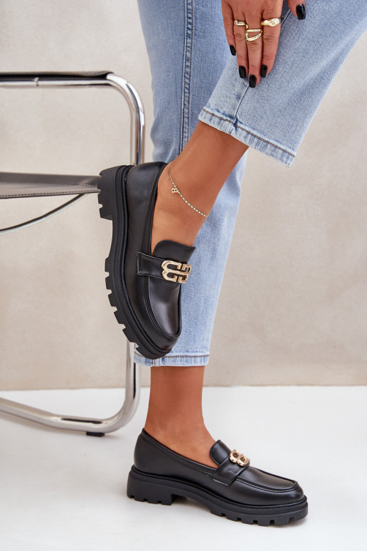 moteriški mokasinai Ze aukso spalvosm Detalem Juodos spalvos Trionna