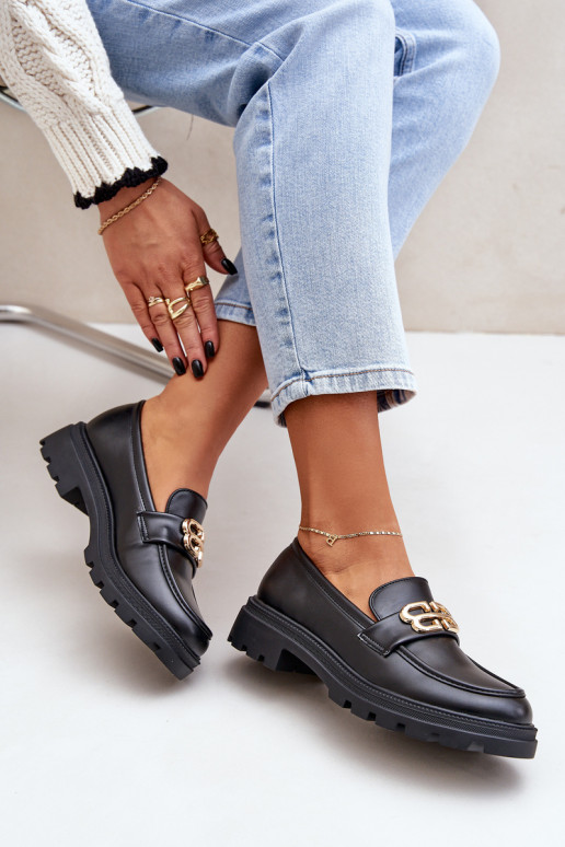 moteriški mokasinai Ze aukso spalvosm Detalem Juodos spalvos Trionna