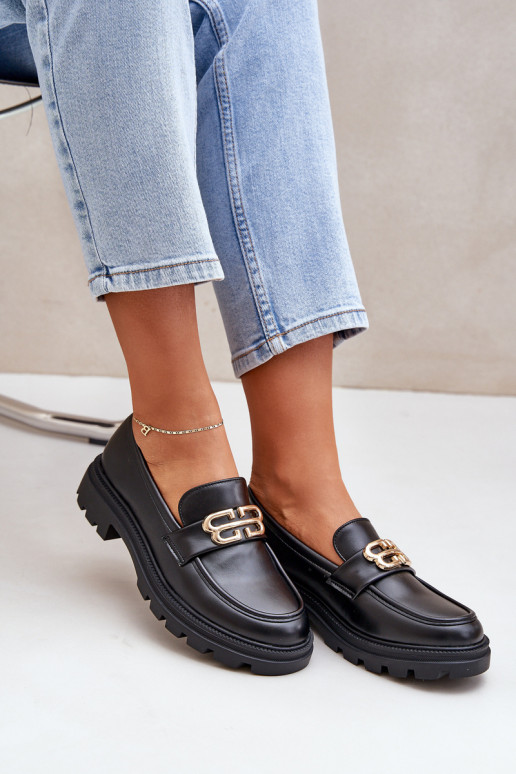 moteriški mokasinai Ze aukso spalvosm Detalem Juodos spalvos Trionna