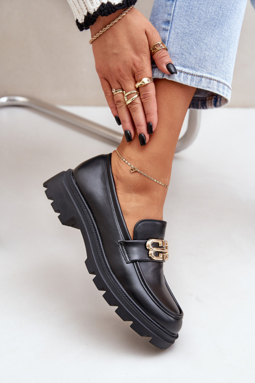 moteriški mokasinai Ze aukso spalvosm Detalem Juodos spalvos Trionna